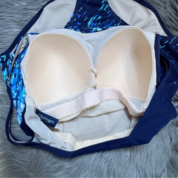 Swimsuits For All Chlorine Resistant Blue Square Neck One Piece Swimsuit Sz 18 - Picture 9 of 15